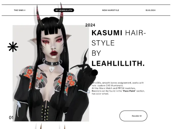 Maxis Match Kasumi Hairstyle Horns Accessory by Leahlillith - The Sims 4 Custom Content