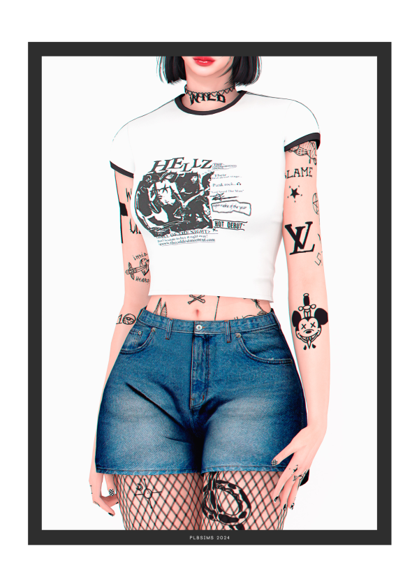 Alpha Touch Tee Denim Shorts by plbsims - The Sims 4 Custom Content