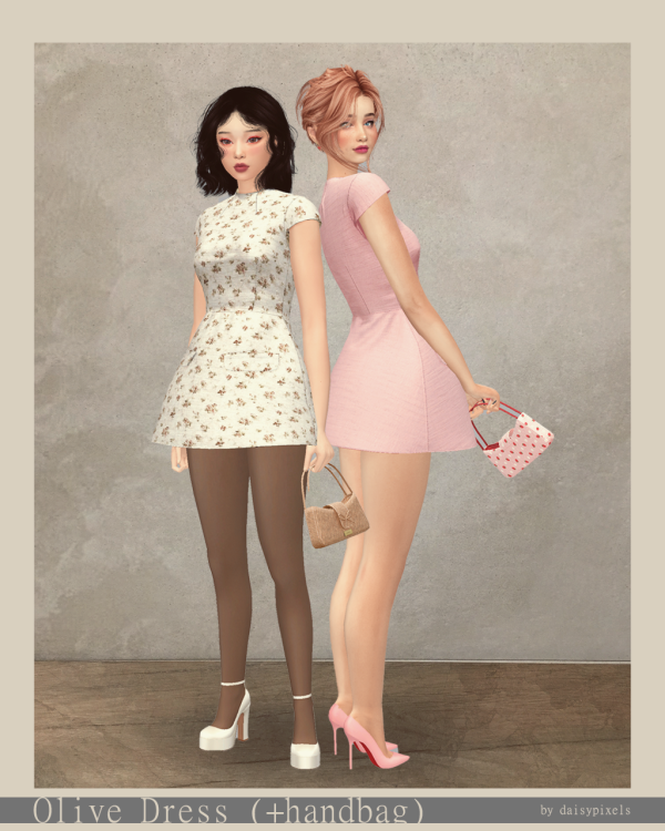 Maxis Match Olive Dress ( Handbag ) pixels by simsfinds - The Sims 4 Custom Content