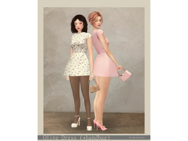 Maxis Match Olive Dress ( Handbag ) pixels by daisy - The Sims 4 Custom Content