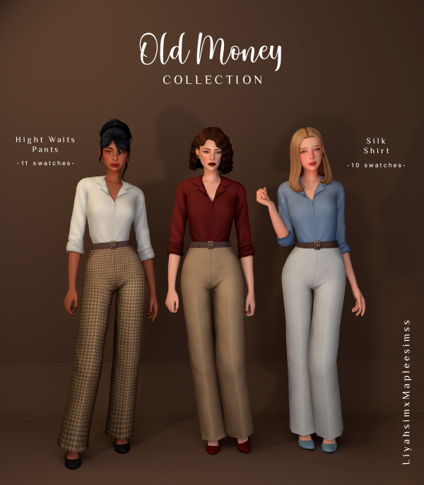 Maxis Match Old Money Collection Silk Shirt Hight Waist Pants Classic Heels by liyahsim - The Sims 4 Custom Content