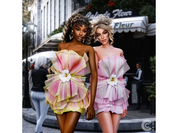 Alpha Petal appliqué organza minidress cool_content_star - The Sims 4 Custom Content