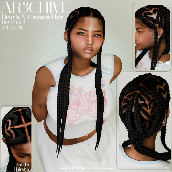 Alpha Hearts N' Crosses Hair by simsfinds - The Sims 4 Custom Content