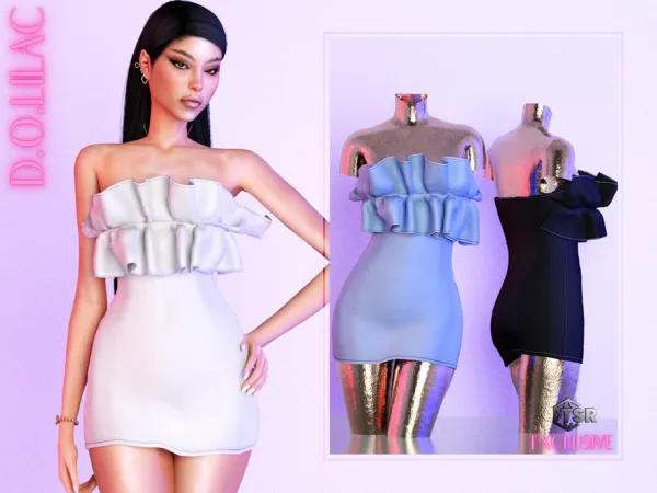 Mix Strapless Ruffle Detail Dress DO0480 by thesimsresource - The Sims 4 Custom Content