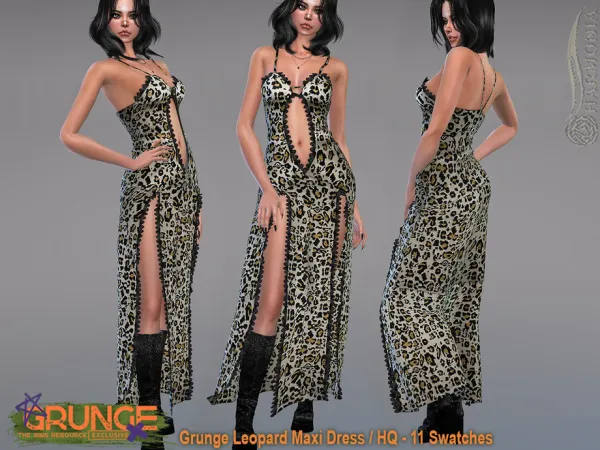 Mix Grunge Leopard Maxi Dress by thesimsresource - The Sims 4 Custom Content