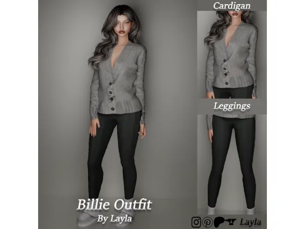 Mix Cozy Vibes Set Billie Outfit (CardiganLeggings) by qLayla - The Sims 4 Custom Content