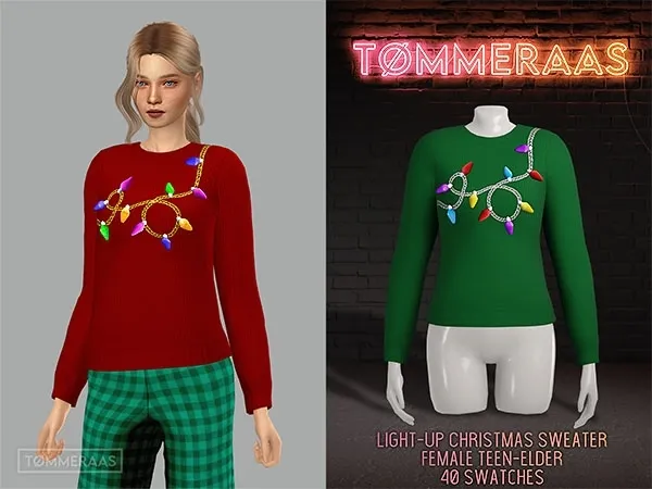 Maxis Match TØMMERAAS Light Up Christmas Sweater for Women (73) by tommeraas - The Sims 4 Custom Content