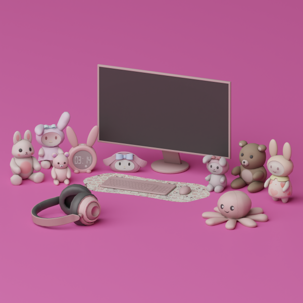 Mix Creamy Pink Computer Setup by simsfinds - The Sims 4 Custom Content