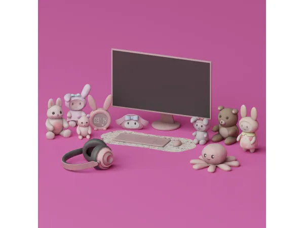 Creamy Pink Computer Setup by SnootySims