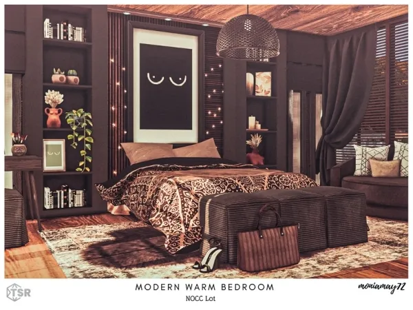 Alpha Modern Warm Bedroom by moniamay72 - The Sims 4 Custom Content