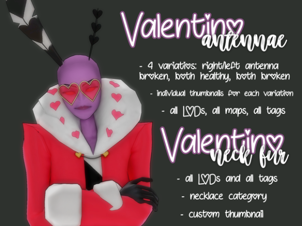 Mix [morallee] Valentino Antennae and Neck Fur (Hazbin Hotel x Series) by simsfinds - The Sims 4 Custom Content