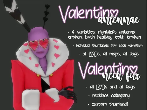 Mix [morallee] Valentino Antennae and Neck Fur (Hazbin Hotel x Series) - The Sims 4 Custom Content