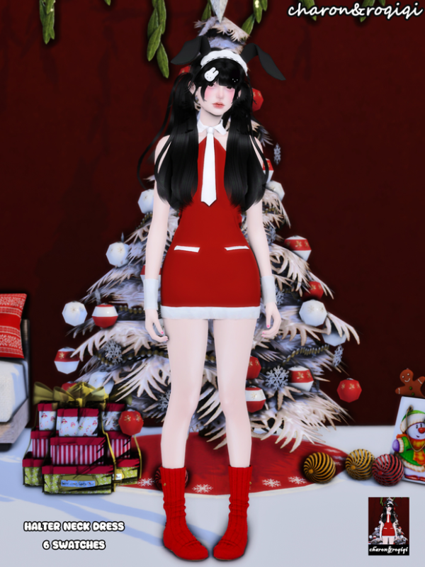 Maxis Match halter neck dress by simsfinds - The Sims 4 Custom Content