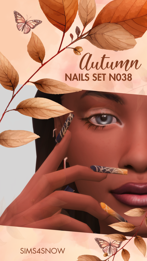 Mix Autumn Nails Set N038 by simsfinds - The Sims 4 Custom Content