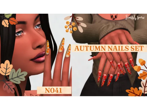 Mix Autumn Nails Set N041 by Sims4Snow - The Sims 4 Custom Content
