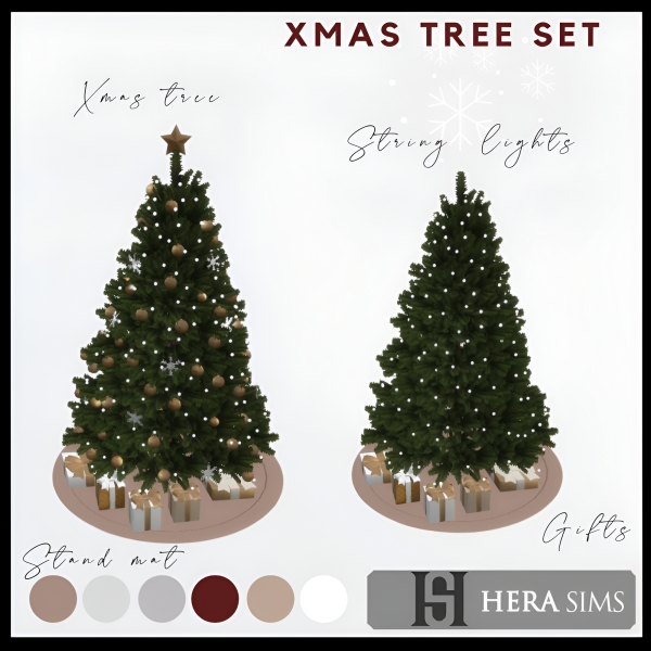 Alpha Xmas tree with ornaments gifts lights stand mat set by herasims4 - The Sims 4 Custom Content