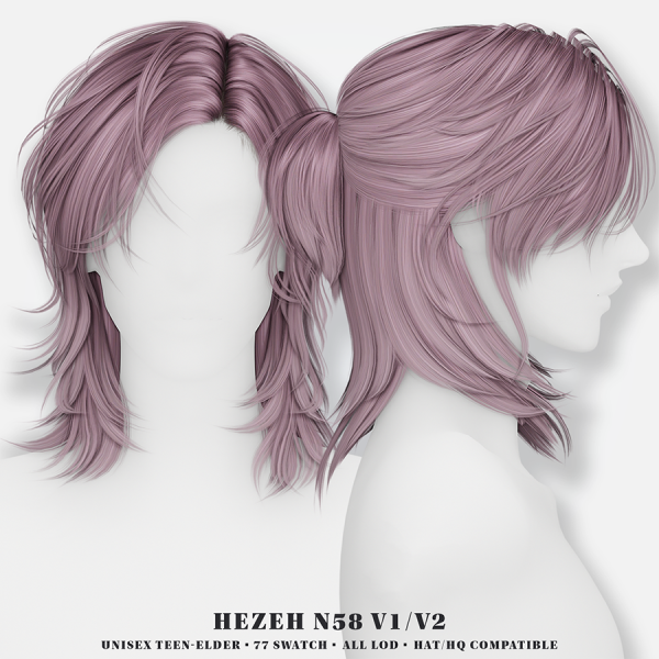 Alpha [Hezeh]Hair_No58 V1 V2 by hezeh - The Sims 4 Custom Content