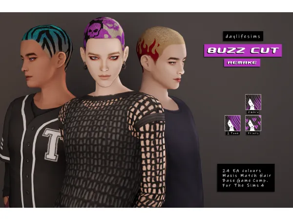 Maxis Match BUZZCUT Remake by simsfinds - The Sims 4 Custom Content