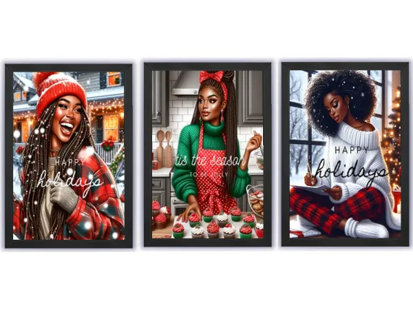 Alpha African American Woman Christmas Art by Pixie Bluntz - The Sims 4 Custom Content