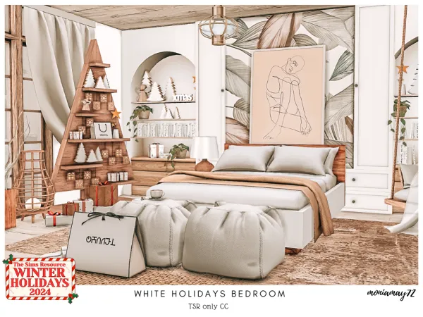 Alpha White Holidays Bedroom by moniamay72 - The Sims 4 Custom Content