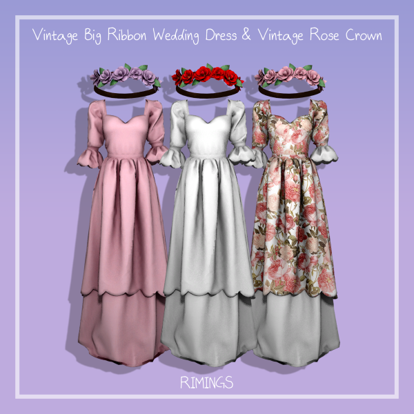 Alpha [RIMINGS] Vintage Big Ribbon Wedding Dress Vintage Rose Crown by simsfinds - The Sims 4 Custom Content
