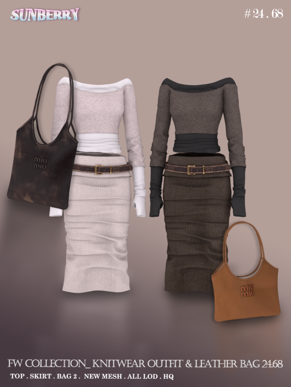 Alpha [SUNBERRY]FW Collection Knit Outfit Leather Bag by simsfinds - The Sims 4 Custom Content