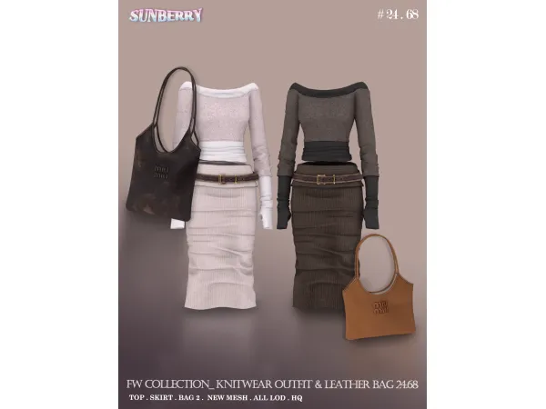 Alpha [SUNBERRY]FW Collection Knit Outfit Leather Bag - The Sims 4 Custom Content