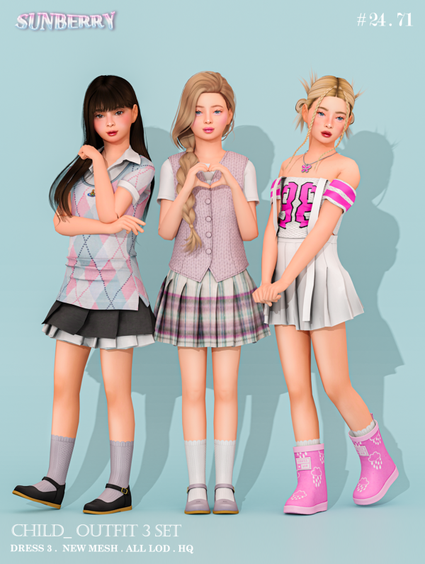 Alpha [SUNBERRY] Child Outfit 3 SET 24.71 by simsfinds - The Sims 4 custom content