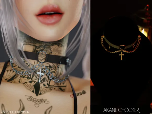Mix Akane Chocker by overkillsimmer - The Sims 4 Custom Content