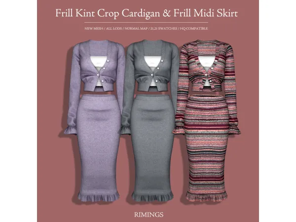 [RIMINGS] Frill Kint Crop Cardigan & Frill Midi Skirt