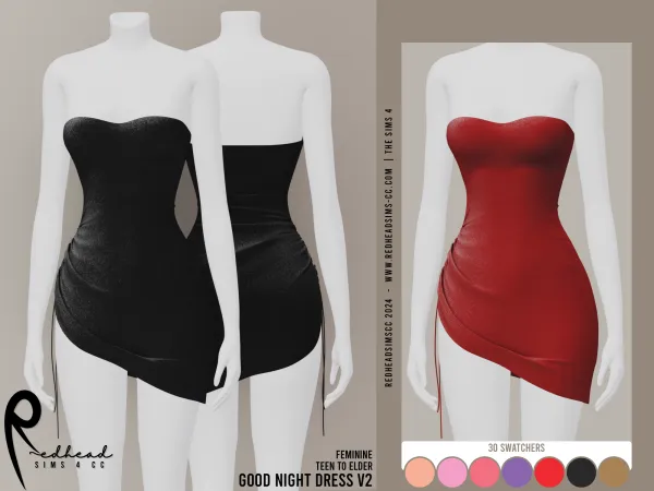 Alpha GOOD NIGHT DRESS V2 by redheadsims - The Sims 4 custom content