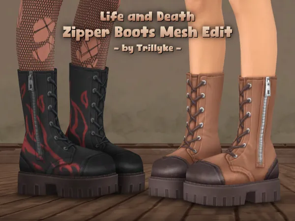 Maxis Match Life and Death Zipper Boots Mesh Edit by Trillyke - The Sims 4 Custom Content