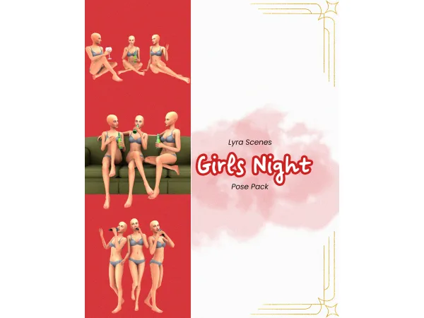 Mix Girls Night Pose Pack by anazanacollesims - The Sims 4 Custom Content