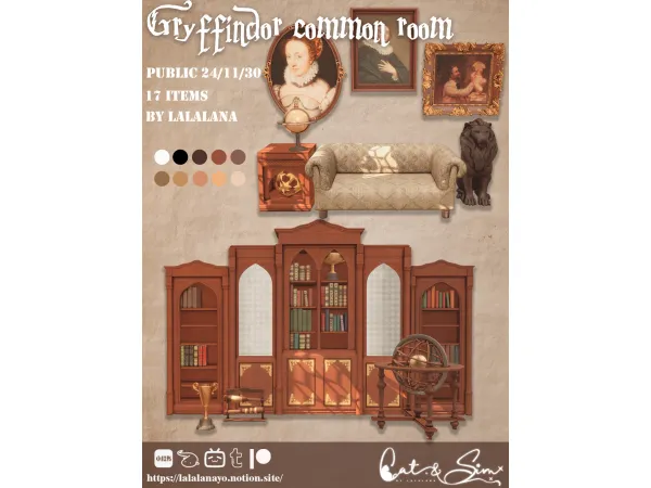 Alpha The Magic World Set Gryffindor Common Room by lalalana - The Sims 4 Custom Content