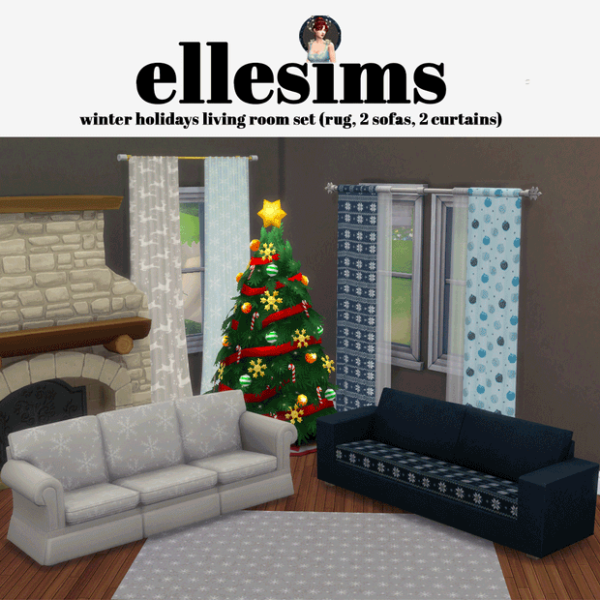 Maxis Match winter holidays living room set (rugs sofas curtains) by by simsfinds - The Sims 4 Custom Content