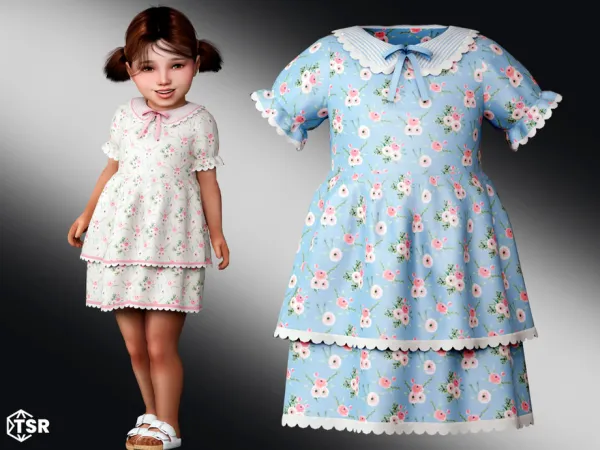 Mix Momo Floral Dress with Double Layer by Garfiel - The Sims 4 Custom Content