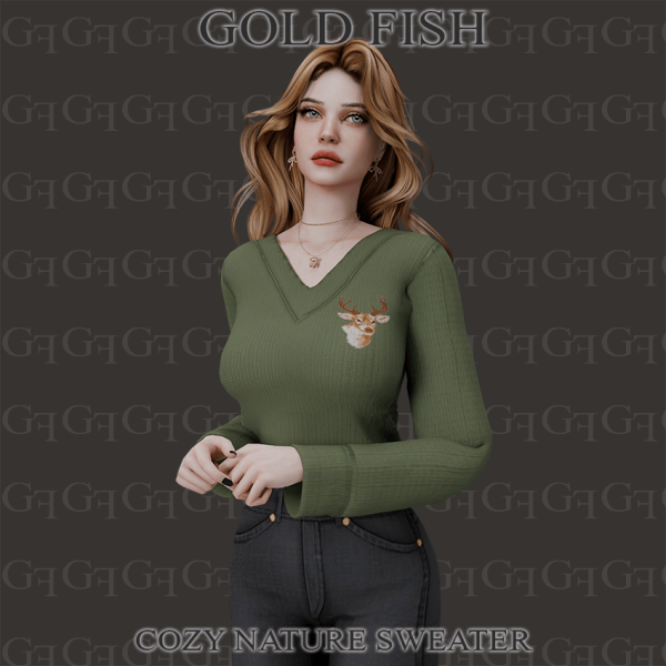 Alpha GoldFish Cozy Nature Sweater by simsfinds - The Sims 4 Custom Content