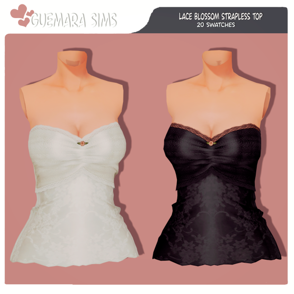 Mix Lace Blossom Strapless Top ( Swatches) by simsfinds - The Sims 4 Custom Content