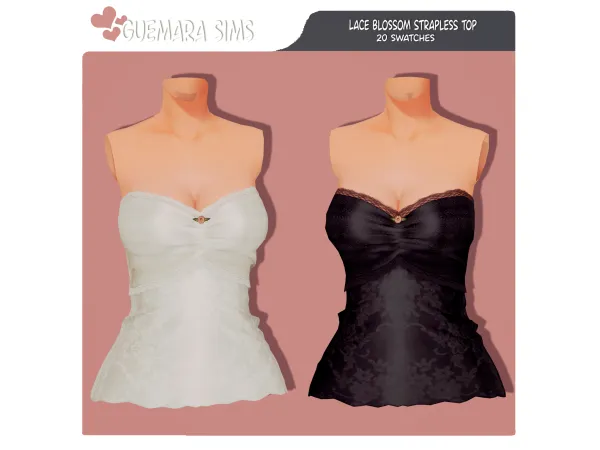 Mix Lace Blossom Strapless Top ( Swatches) by Guemara - The Sims 4 Custom Content