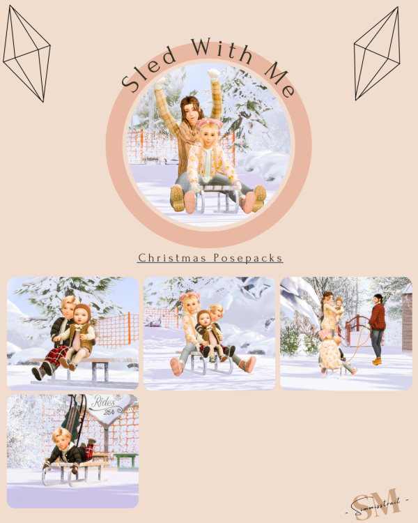 Mix 142 Sled With Me Christmas Posepack 4 by simsfinds - The Sims 4 Custom Content