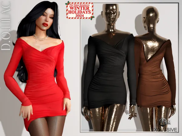 Alpha Ruched Jersey Mini Dress DO0626 by d-o-lilac - The Sims 4 Custom Content