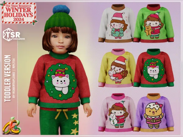 Alpha Winter Holidays 2024 _Girl Top 297 Toddler by RobertaPLobo - The Sims 4 Custom Content
