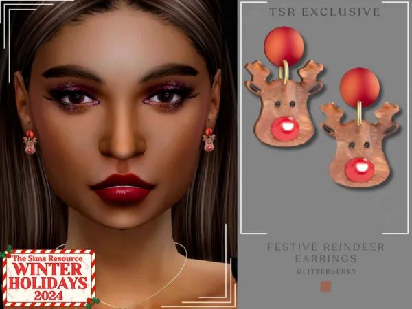 Maxis Match Festive Reindeer Earrings by Glitterberryfly - The Sims 4 Custom Content
