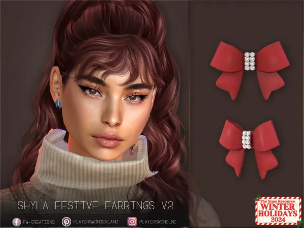 Alpha Shyla Festive Earrings V2 by PlayersWonderland - The Sims 4 Custom Content