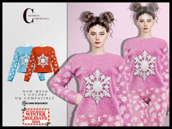 Alpha Winter Holidays 2024 Pajama Top T 703 by chordoftherings - The Sims 4 Custom Content