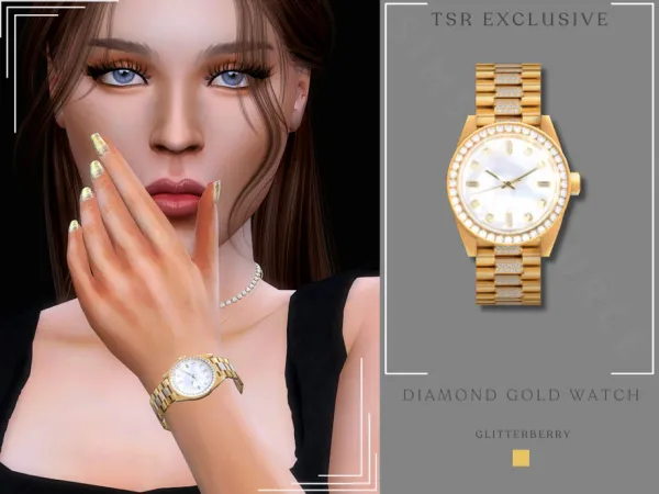 Alpha Diamond Gold Watch by Glitterberryfly - The Sims 4 Custom Content