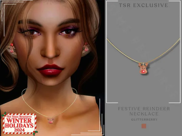 Maxis Match Festive Reindeer Necklace by Glitterberryfly - The Sims 4 Custom Content