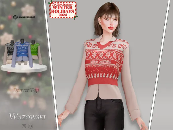 Maxis Match Denver Top by _WAZOWSKI_ - The Sims 4 Custom Content
