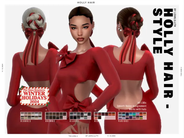 Maxis Match Winter Holidays Holly Hairstyle by Leah Lillith - The Sims 4 Custom Content