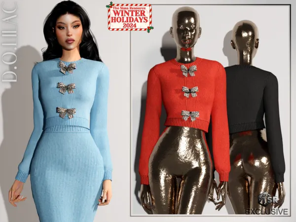 Alpha Bow Embellished Wool Cardigan (Set) DO0627 by DOLilac - The Sims 4 Custom Content